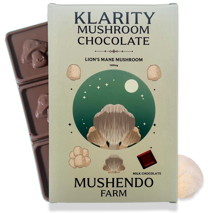 Klarity Mushroom Chocolate - Lion's Mane - Focus, Memory, Mood, Immune & Digestive System - Functional Mushroom & Adaptogen - Nutrition Bar | Mushendo Farm